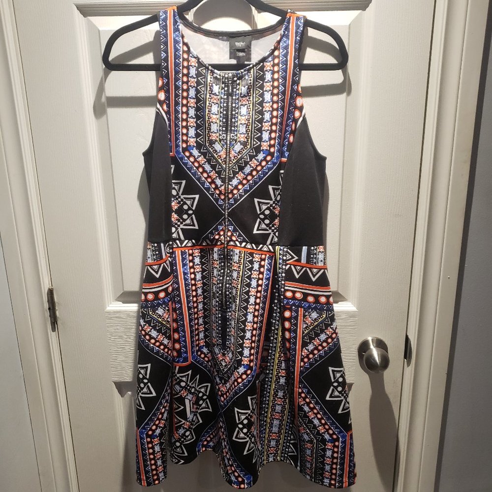 Black Tribal Printed Sleeveless Summer Dress Size Large